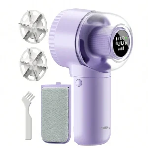 coldSky Fabric Shaver, 2 In 1 Lint Remover With Brush, 1200mAh Sweater Shaver With Digital Display,3 Speeds Lint Shaver, 6-Leaf Blades Lint Remover For Clothes, Sofa, Bedding Purple